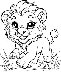 Lion Cub Line Drawing &ndash; Cute Big Cat Coloring Page for Kids and Wildlife Enthusiasts