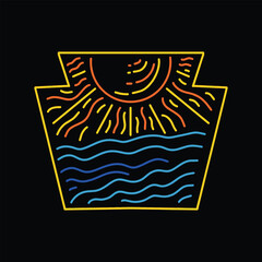 Monoline Emblem Sun and Wave Logo Design Emblem Vector