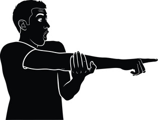 Vector art of a surprised man is pointing his finger in a direction, expressing shock and attention