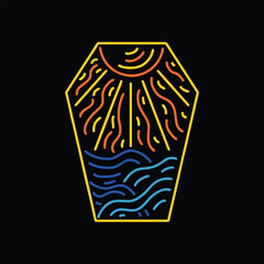 Monoline Emblem Sun and Wave Logo Design Coffin Emblem Vector