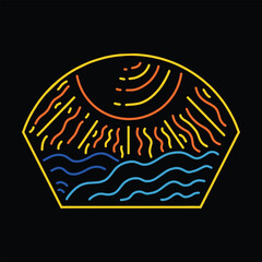 Monoline Emblem Sun and Wave Logo Design Emblem Vector