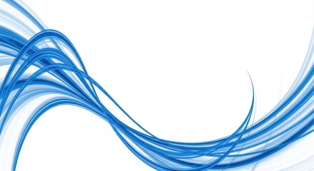 Flowing blue abstract lines create a dynamic and elegant wave on a white background