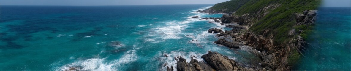 Fototapeta premium Panoramic 360 degrees coastal landscape ocean view hdr photography nature's serenity