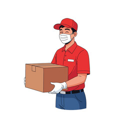 Delivery Vector Illustration Efficient Express Free Shipping for Online Shop & E-commerce with Courier Services Bike, Motorcycle, Truck, Handcart