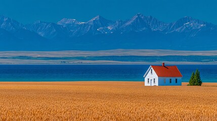 Serene Lakeside Farmhouse with Mountain Panorama