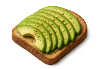 Avocado toast sprinkled with spices, floating against transparent surface, highlighting culinary trend for modern food marketing
