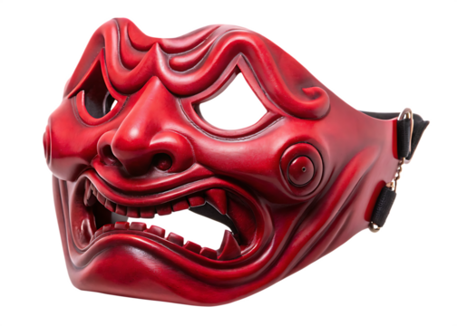  red oni mask lower jaw  isolated on white background PNG, AI GENERATED