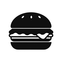 Hamburger silhouette with bun and patty minimal fast food meal design on white background