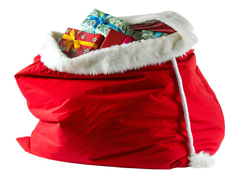 santa bag sack sachel full-of gift isolated on white background PNG, AI GENERATED