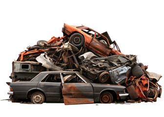 car junkpile isolated on white background PNG, AI GENERATED