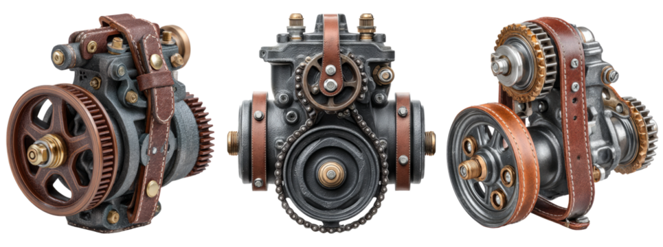 Vintage Steampunk Engine with Transparent Background and Details