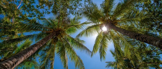 Tropical Palm Trees: Sunlit Skyward View