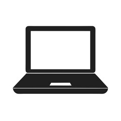 Laptop silhouette with screen open minimalist computer or work from home icon on white background