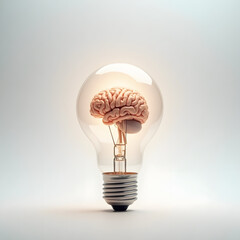 light bulb isolated on white background with concept of brain