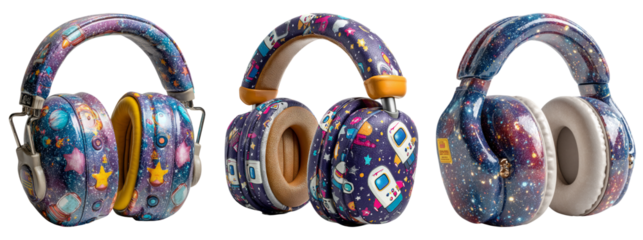 Colorful Space-Themed Headphones with Space and Galaxy Design