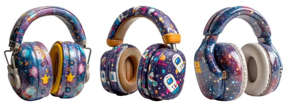 Colorful Space-Themed Headphones with Space and Galaxy Design