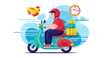 Delivery Vector Illustration Efficient Express Free Shipping for Online Shop & E-commerce with Courier Services Bike, Motorcycle, Truck, Handcart