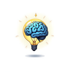 human brain with light bulb in white background for shining the brain of creating new ideas given to human to create something new with creativity concept