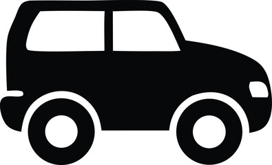 A simple black silhouette of a compact suv or hatchback car viewed from the side with clear outlines of wheels and windows