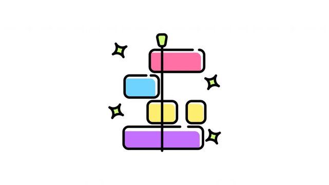 Timeline editing music enhances this colorful gantt chart project timeline icon animation video