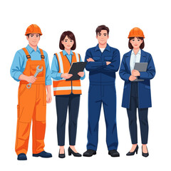 Vector Illustration of a Diverse Group of Professional Workers in Construction and Engineering