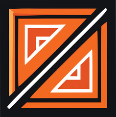 Abstract geometric design featuring concentric orange squares intersected by a bold diagonal line in black and white