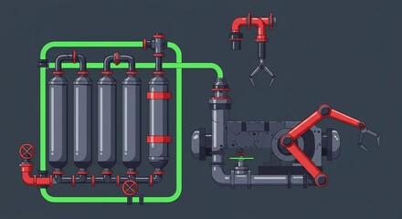 Fototapeta premium Automated Industrial Process Illustration with Robotic Arm