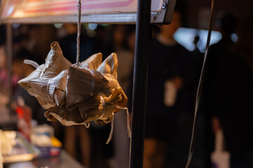 Hunged chimaki at Ningxia night market in Taipei close up