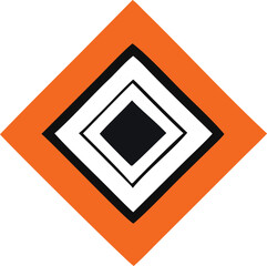 Geometric abstract design featuring concentric diamonds in orange black and white with a bold modern aesthetic