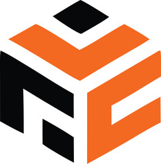 Modern geometric logo design featuring interlocking orange and black cubes forming abstract letters or symbols