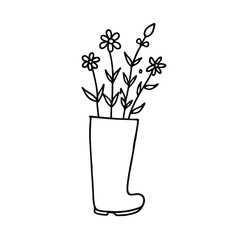 bouquet doodle inside a rain boot with wildflower