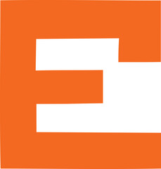 Bold orange letter e with clean white negative space creating a modern and graphic design element
