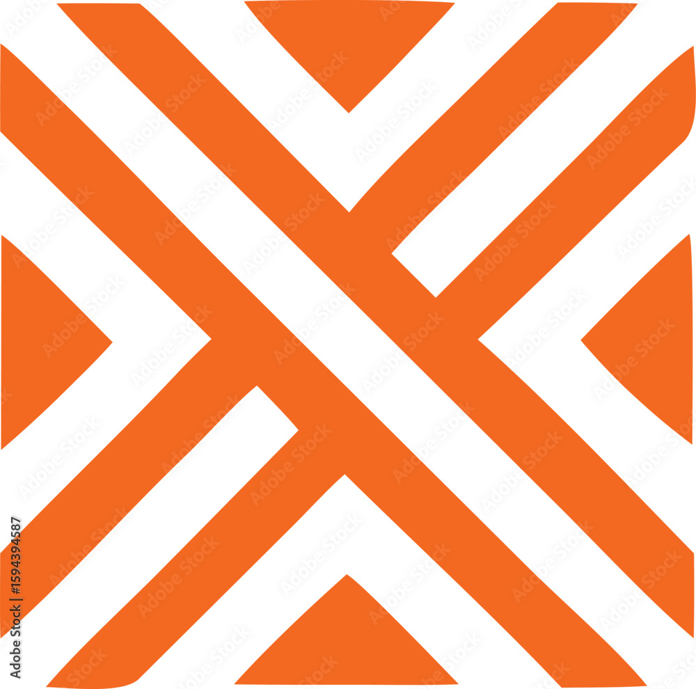 Poster geometric pattern of intersecting orange lines and white triangles creating a bold modern and symmet