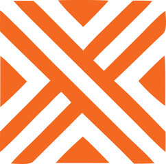 Geometric pattern of intersecting orange lines and white triangles creating a bold modern and symmetrical design