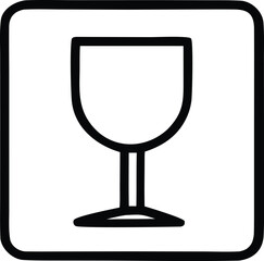 Simple line art icon of a wine glass with a thick black outline on a white background within a rounded square frame