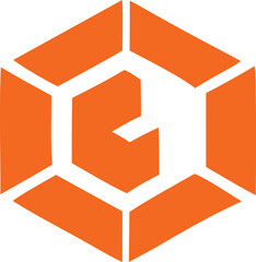 Modern hexagonal geometric logo design featuring a stylized letter g in vibrant orange and white