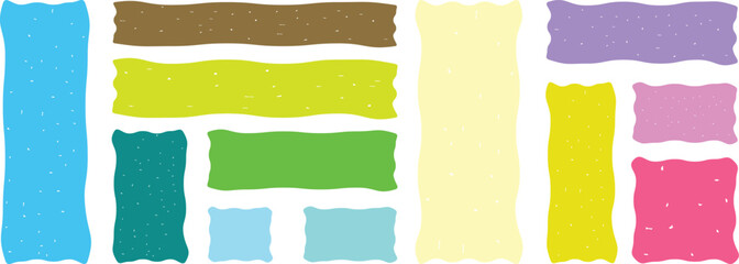 Vector wavy rectangles with grain texture, irregular colorful text boxes. Crayon drawn squares and rectangles with wavy rough edges.doodle hand drawn frames with irregular uneven shapes,