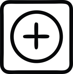 Obraz premium A simple hand drawn icon featuring a black plus sign centered within a black circle inside a rounded square frame