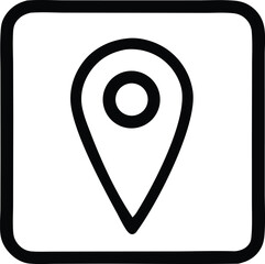 Simple outline icon of a location pin marker with a circle inside set against a square background