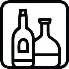 Stylized line art icon depicting two distinct glass bottles presented side by side within a rounded square frame