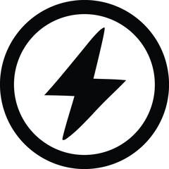 Bold black lightning bolt symbol encased within a thick circular outline on a clean white background representing power and energy