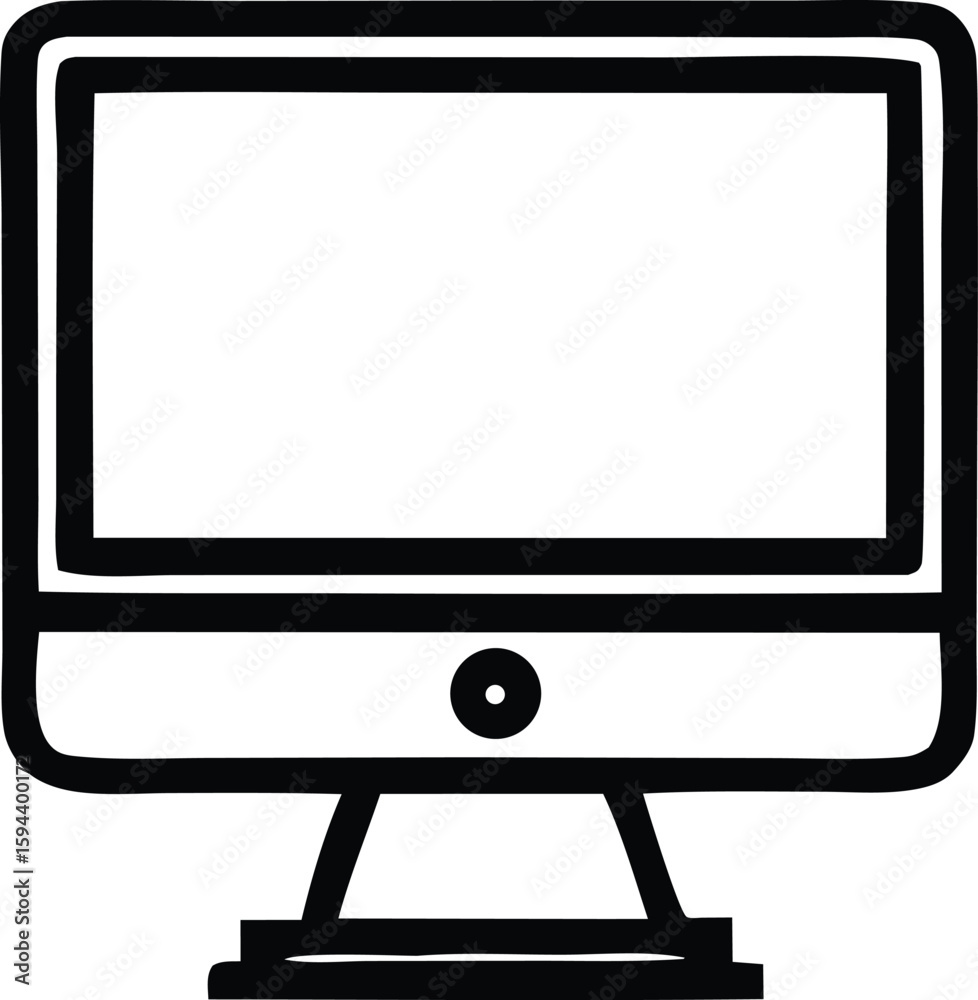 Fototapete A simple black and white line art illustration of a modern computer monitor with a blank screen and a stand