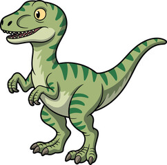 Green cartoon dinosaur with thumbs up, velociraptor character, children’s illustration, prehistoric animal, fun and educational vector drawing for kids