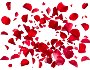 Single Rose Petal Explosion in Mid-Air, Dynamic Motion Concept Isolated on Transparent Background PNG