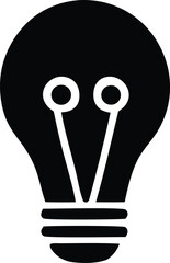A stark black silhouette of a classic incandescent light bulb with its internal filament clearly visible against the dark background