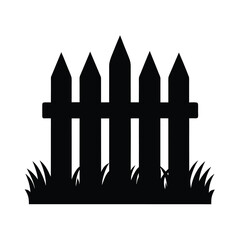 Picket fence with grass silhouette simple garden or outdoor scene design on white background