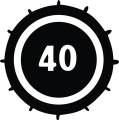 Circular speed limit sign featuring the number forty in white against a black background with a spoked outer edge