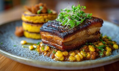 Appetizing pork dish with corn