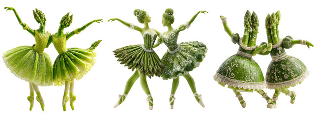 Elegant Dancers Created with Green Vegetables on Transparent Background