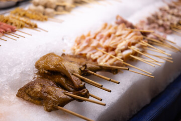 Grilled chicken at Ningxia night market in Taipei close up